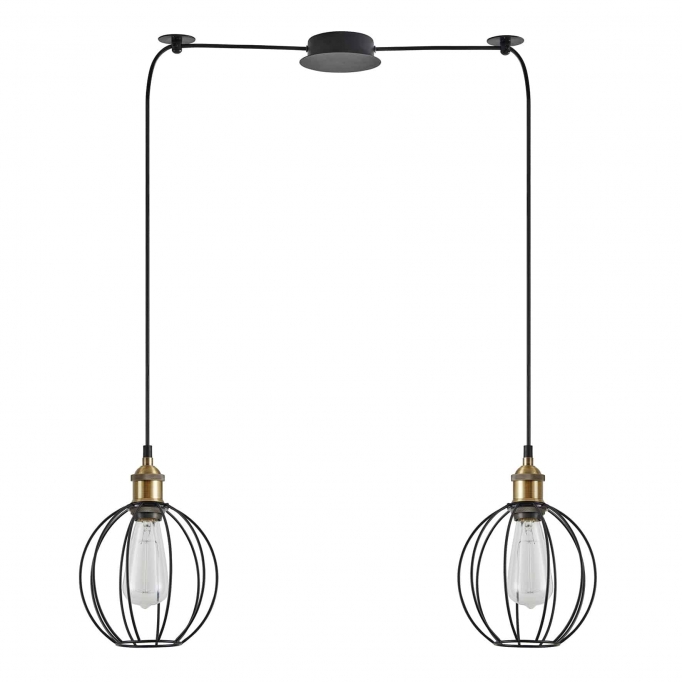 SE21-BR-10-BL2-GR2 MAGNUM Bronze Metal Pendant Black Metal Grid with Black Fabric Cable+