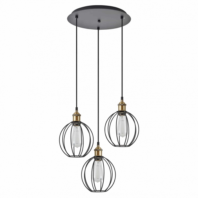 SE21-BR-10-3BL-GR2 MAGNUM Bronze Metal Pendant Black Metal Grid with Black Fabric Cable+