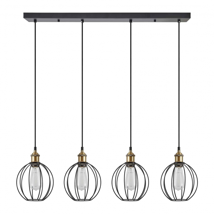 SE21-BR-10-4BL-GR2 MAGNUM Bronze Metal Pendant Black Metal Grid with Black Fabric Cable+