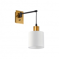 SE21-GM-9-SH1 ADEPT WALL LAMP Gold Matt and Black Metal Wall Lamp White Shade+ SE21-GM-9-SH1 ADEPT WALL LAMP Gold Matt and Black Metal Wall Lamp White Shade+