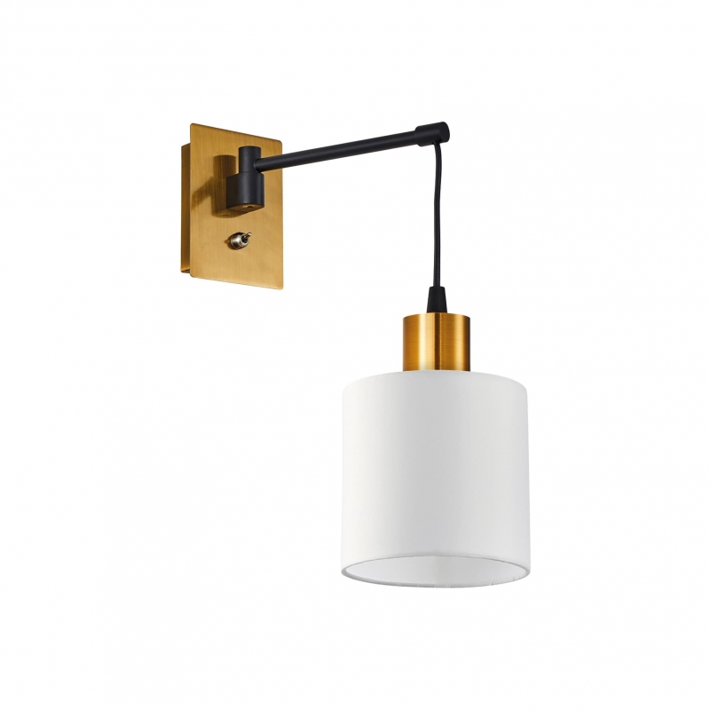 SE21-GM-9-SH1 ADEPT WALL LAMP Gold Matt and Black Metal Wall Lamp White Shade+