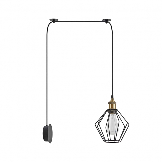 SE21-BR-10-BL1W-GR1 MAGNUM Bronze Metal Wall Lamp with Black Fabric Cable and Metal Grid+ 1Z2