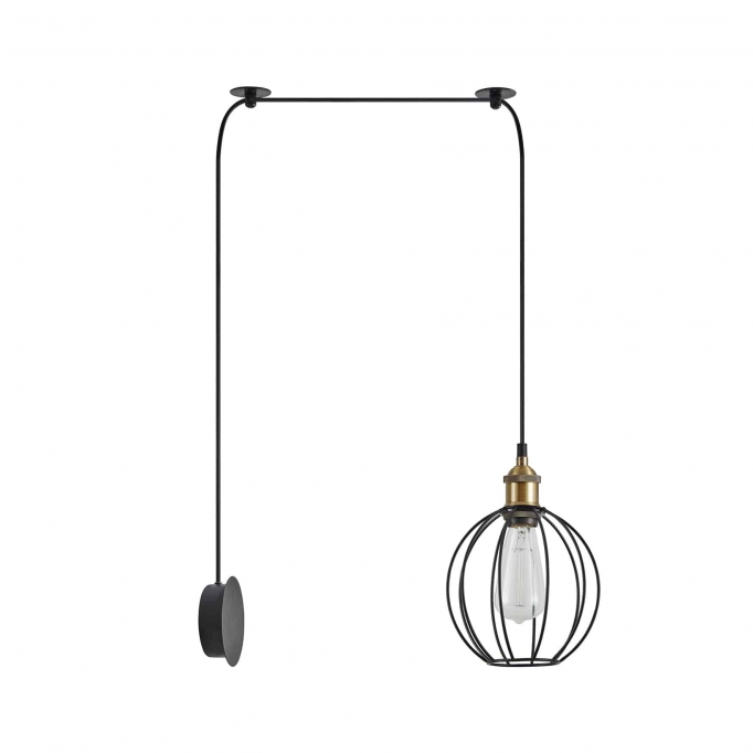 SE21-BR-10-BL1W-GR2 MAGNUM Bronze Metal Wall Lamp with Black Fabric Cable and Metal Grid+