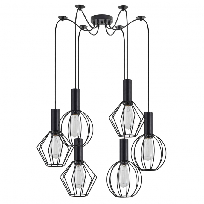 SE21-BL-4-BL6-GR12 ADEPT FLEX Black Pendant Black Metal Grid+