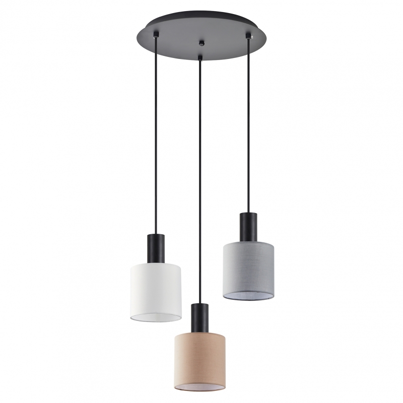 SE21-BL-4-3BL-SH123 ADEPT FLEX Black Pendant White, Grey, Brown Fabric Shade+ SE21-BL-4-3BL-SH123 ADEPT FLEX Black Pendant White, Grey, Brown Fabric Shade+