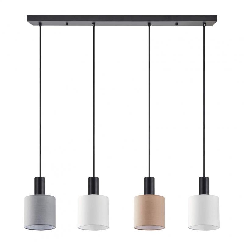 SE21-BL-4-4BL-SH123 ADEPT FLEX Black Pendant White, Grey, Brown Fabric Shade+