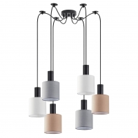 SE21-BL-4-BL6-SH12 ADEPT FLEX Black Pendant White, Grey, Brown Fabric Shade+