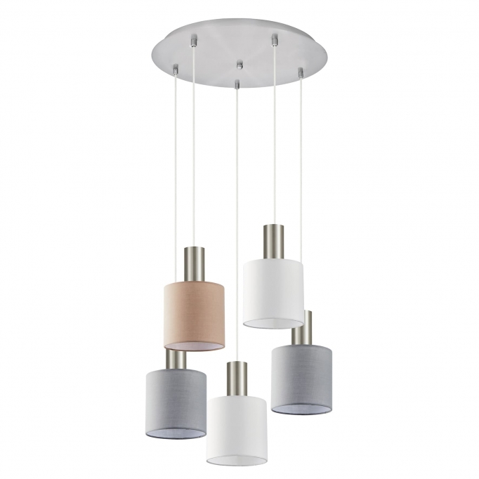 SE21-NM-4-5BL-SH123 ADEPT FLEX Nickel Matt Pendant White, Grey, Brown Fabric Shade+