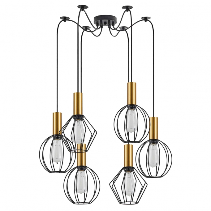 SE21-GM-4-BL6-GR12 ADEPT FLEX Gold Matt Pendant Black Metal Grid+