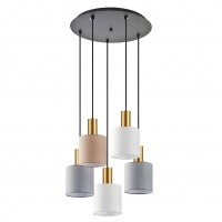 SE21-GM-4-5BL-SH123 ADEPT FLEX Gold Matt Pendant White, Grey, Brown Fabric Shade+