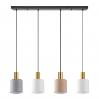 SE21-GM-4-4BL-SH123 ADEPT FLEX Gold Matt Pendant White, Grey, Brown Fabric Shade+