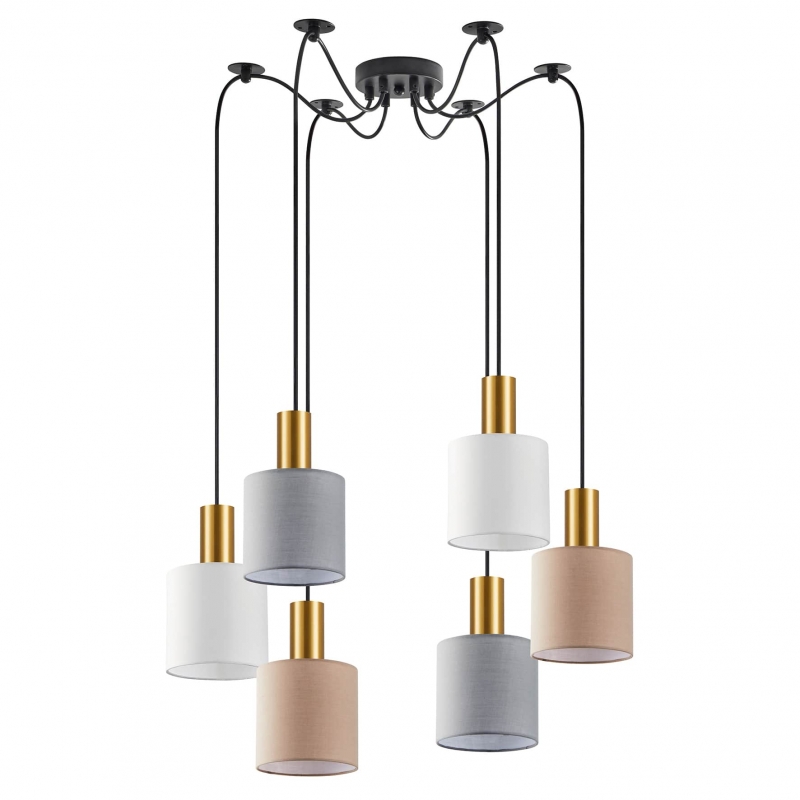 SE21-GM-4-BL6-SH12 ADEPT FLEX Gold Matt Pendant White, Grey, Brown Fabric Shade+