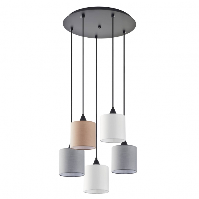 SE21-BL-B10-5BL-SH123 ADEPT FLEX White, Grey, Brown Fabric Shade Pendant+