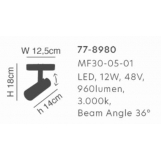 MF30-05-01 MAGNETIC FLEX 48V Spotlight 12W  960Lm 3000K  Beam Angle 36°  Lightings Surface Moun