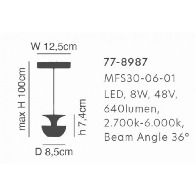 MFS30-06-01 MAGNETIC FLEX  Smart 48V Pendant Module 8W 640Lm Dim 2700K- 6000K Lightings Surface