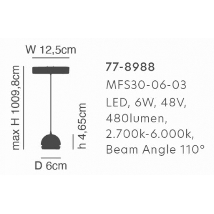 MFS30-06-03 MAGNETIC FLEX  Smart 48V Pendant Module 6W 480Lm Dim 2700K-6000K  Lightings Surface