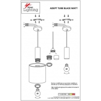 SE21-BL-4-BL3-SH1 ADEPT TUBE Black Pendant White Fabric Shade+