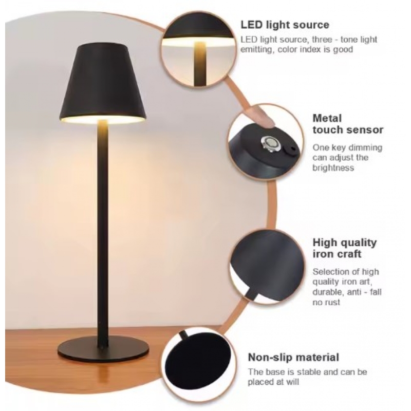 SE LED 35 AOKI BLACK TABLE BATTERY LAMP LED RECHARGEABLE 8,5x13cm 3W 1800mah 3000k CHARGING TIM