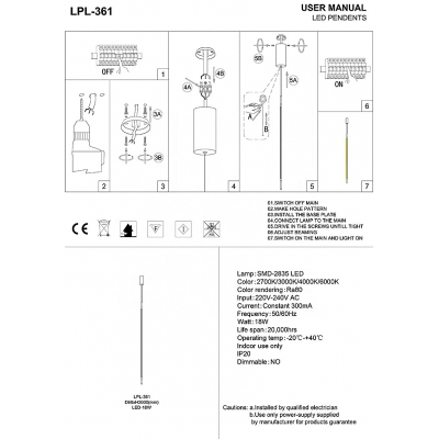 SE LED 80 BASTONE WHITE  PENDANT  3CCT WITH MEMORY 2 YEARS WARRANTY