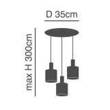 SE21-BL-4-3BL-SH123 ADEPT FLEX Black Pendant White, Grey, Brown Fabric Shade+