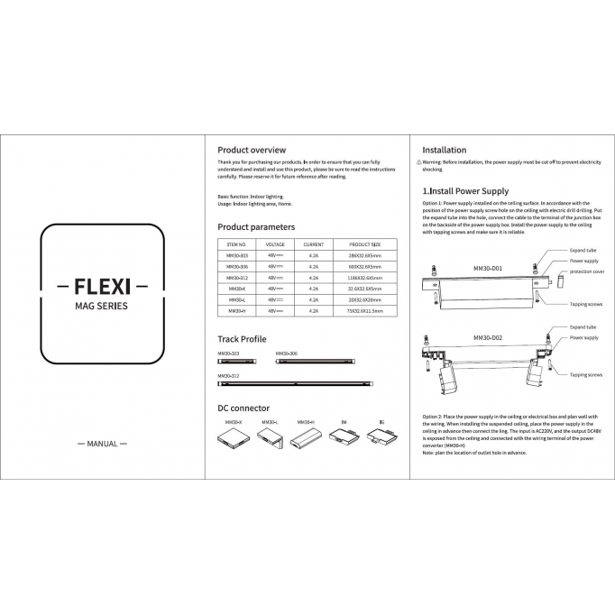 MF30-312 MAGNETIC FLEX 48V Track Surface Mounted Black  L-120cm 1Γ3