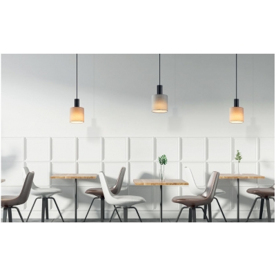 SE21-BL-4-SH1 ADEPT TUBE Black Pendant White Fabric Shade+