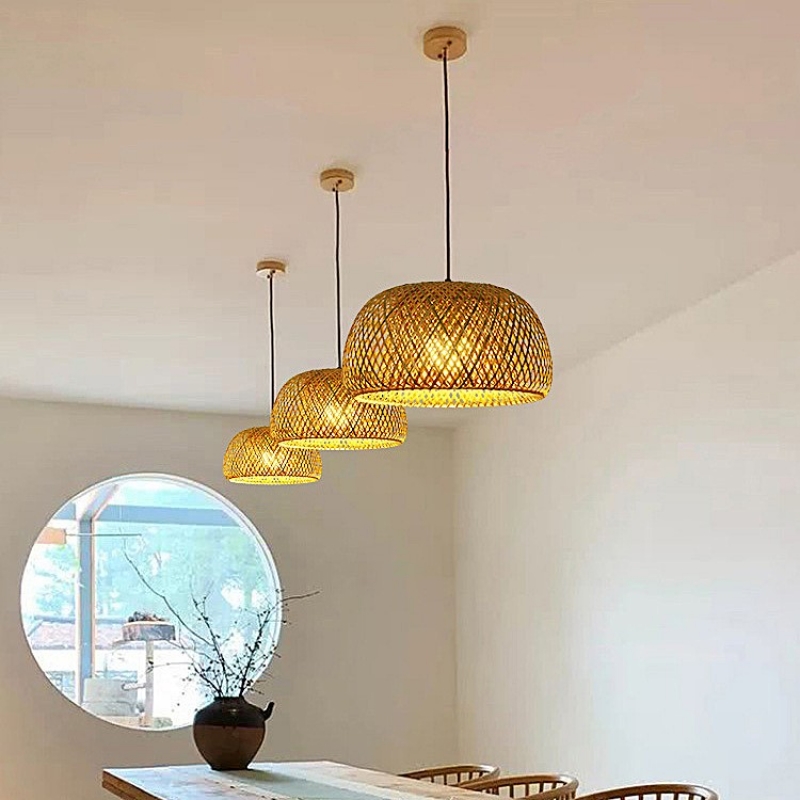 SE21-BA-38 WOVEN  PENDANT  BAMBOO STEEL  38*20*120cm  E27  2 YEARS WARRANTY