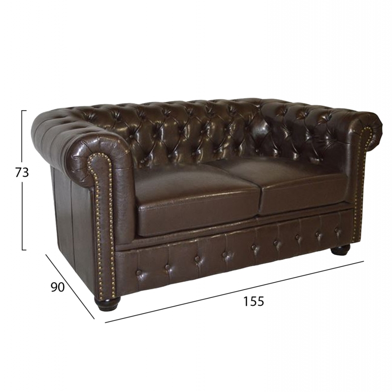 ΚΑΝΑΠΕΣ 2ΘΕΣΙΟΣ T.CHESTERFIELD HM3010.01 ΤΕΧΝΟΔΕΡΜΑ ΣΚΟΥΡΟ ΚΑΦΕ 155x90x73 εκ.