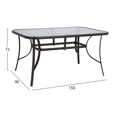 ΤΡΑΠΕΖΙ BRUNO 150X90Χ72Υεκ. ΚΑΦΕ ΜΕΤΑΛΛΙΚΟ ΜΕ ΓΥΑΛΙΝΗ ΕΠΙΦΑΝΕΙΑ HM5145.02