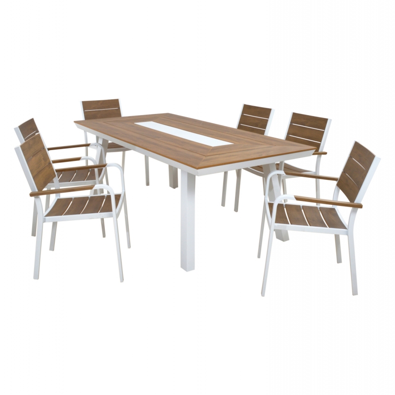 ΣΕΤ ΤΡΑΠΕΖΑΡΙΑΣ TABER HM10738.01 ΤΡΑΠΕΖΙ & 6 ΠΟΛΥΘΡΟΝΕΣ-ΑΛΟΥΜΙΝΙΟ & POLYWOOD-ΛΕΥΚΟ