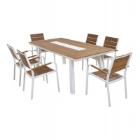 ΣΕΤ ΤΡΑΠΕΖΑΡΙΑΣ TABER HM10738.01 ΤΡΑΠΕΖΙ & 6 ΠΟΛΥΘΡΟΝΕΣ-ΑΛΟΥΜΙΝΙΟ & POLYWOOD-ΛΕΥΚΟ