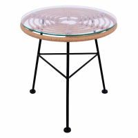 ΤΡΑΠΕΖΙ ΜΕΤΑΛΛΙΚΟ ALLEGRA HM5459 ΜΕ WICKER ΜΠΕΖ ΚΑΙ ΓΥΑΛΙ Φ45Χ46Υεκ.