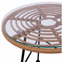 ΤΡΑΠΕΖΙ ΜΕΤΑΛΛΙΚΟ ALLEGRA HM5459 ΜΕ WICKER ΜΠΕΖ ΚΑΙ ΓΥΑΛΙ Φ45Χ46Υεκ.