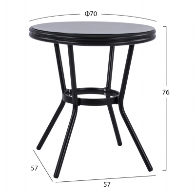 ΤΡΑΠΕΖΙ ΑΛΟΥΜΙΝΙΟΥ MOSES Φ70 BAMBOO LOOK HM5532.02 ΜΑΥΡΟ ΜΕ ΓΥΑΛΙ Φ70X76 εκ