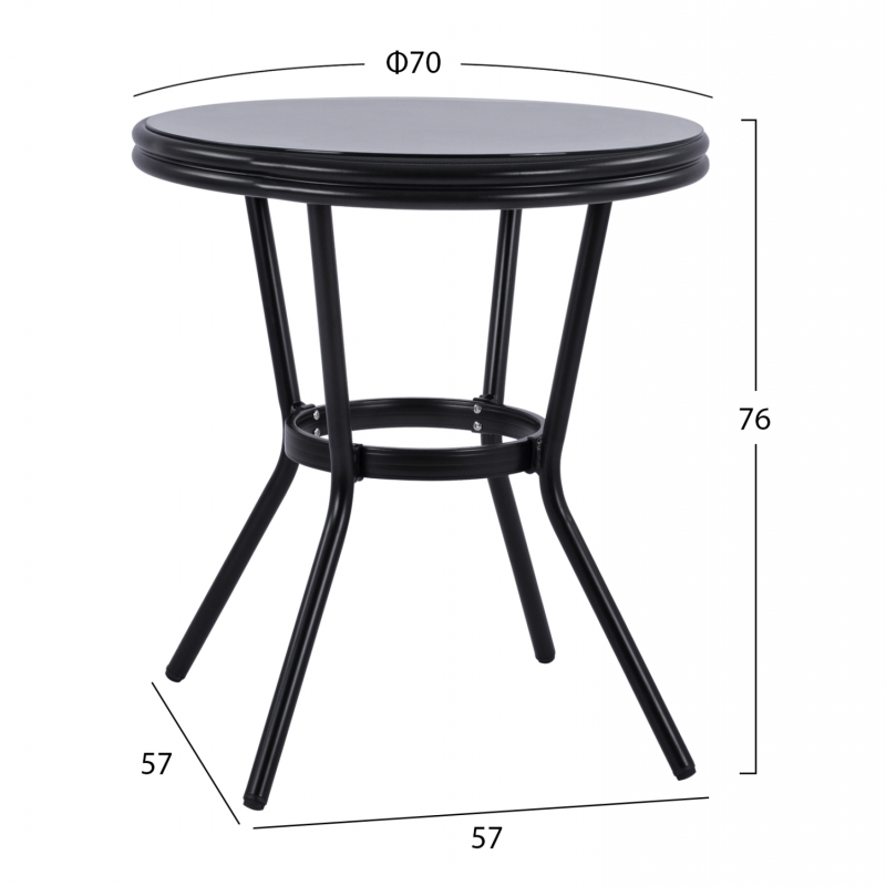 ΤΡΑΠΕΖΙ ΑΛΟΥΜΙΝΙΟΥ MOSES Φ70 BAMBOO LOOK HM5532.02 ΜΑΥΡΟ ΜΕ ΓΥΑΛΙ Φ70X76 εκ ΤΡΑΠΕΖΙ ΑΛΟΥΜΙΝΙΟΥ MOSES Φ70 BAMBOO LOOK HM5532.02 ΜΑΥΡΟ ΜΕ ΓΥΑΛΙ Φ70X76 εκ