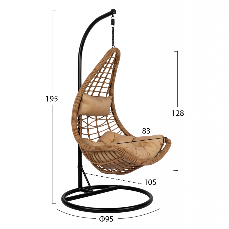 ΚΡΕΜΑΣΤΗ ΦΩΛΙΑ LUCIA HM5676.01 ΜΕ WICKER&ΜΑΞΙΛΑΡΙΑ ΜΠΕΖ-ΜΑΥΡΟ ΜΕΤΑΛΛΟ Φ95Χ195Υεκ.