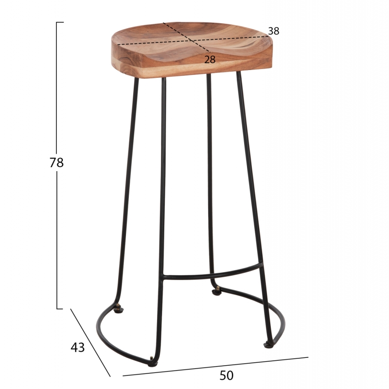 ΣΚΑΜΠΟ BAR ELEANOR HM8363.11 ΜΑΣΙΦ ΞΥΛΟ ΑΚΑΚΙΑΣ-ΜΕΤΑΛΛΟ 50x43x78Υεκ.