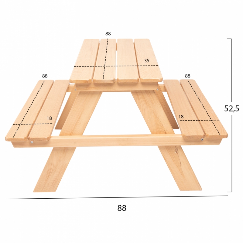 ΠΑΙΔΙΚΟ ΤΡΑΠΕΖΙ ΠΙΚΝΙΚ ΞΥΛΙΝΟ MIKO ΗΜ5843 ΦΥΣΙΚΟ 88x88x52,5Y εκ.