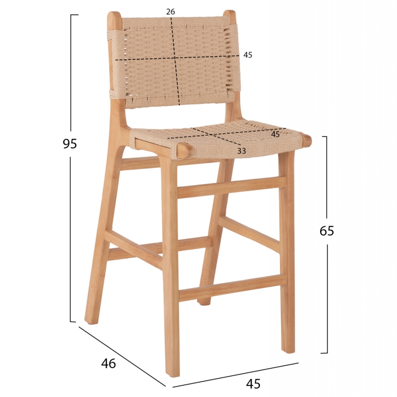 ΣΚΑΜΠΟ ΜΕΣΑΙΟΥ ΥΨΟΥΣ HM9332.01 RUBBERWOOD & ΣΧΟΙΝΙ- ΦΥΣΙΚΟ ΧΡΩΜΑ 45x46x95Υεκ.