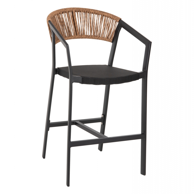 ΣΚΑΜΠΟ ΑΛΟΥΜΙΝΙΟΥ HM5892.15 ΜΕΣΑΙΟΥ ΥΨΟΥΣ RATTAN & TEXTLINE ΜΑΥΡΟ ΜΠΕΖ 55x56,5x99Υ