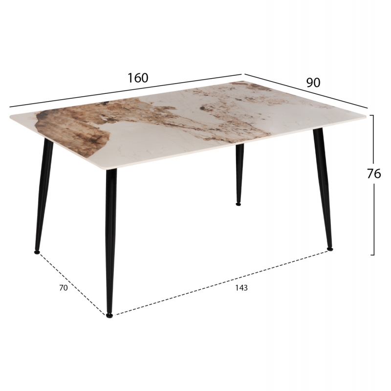 ΤΡΑΠΕΖΙ ΤΡΑΠΕΖΑΡΙΑΣ SINTERED STONE TOM HM8588.03 BROWN-WHITE MARBLE 160x90x76Y εκ.