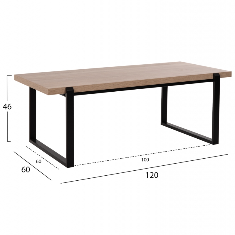 ΤΡΑΠΕΖΙ ΣΑΛΟΝΙΟΥ SHABEN HM9585.03 MDF SONOMA-ΜΑΥΡΗ ΜΕΤΑΛΛΙΚΗ ΒΑΣΗ 120x60X46Yεκ.