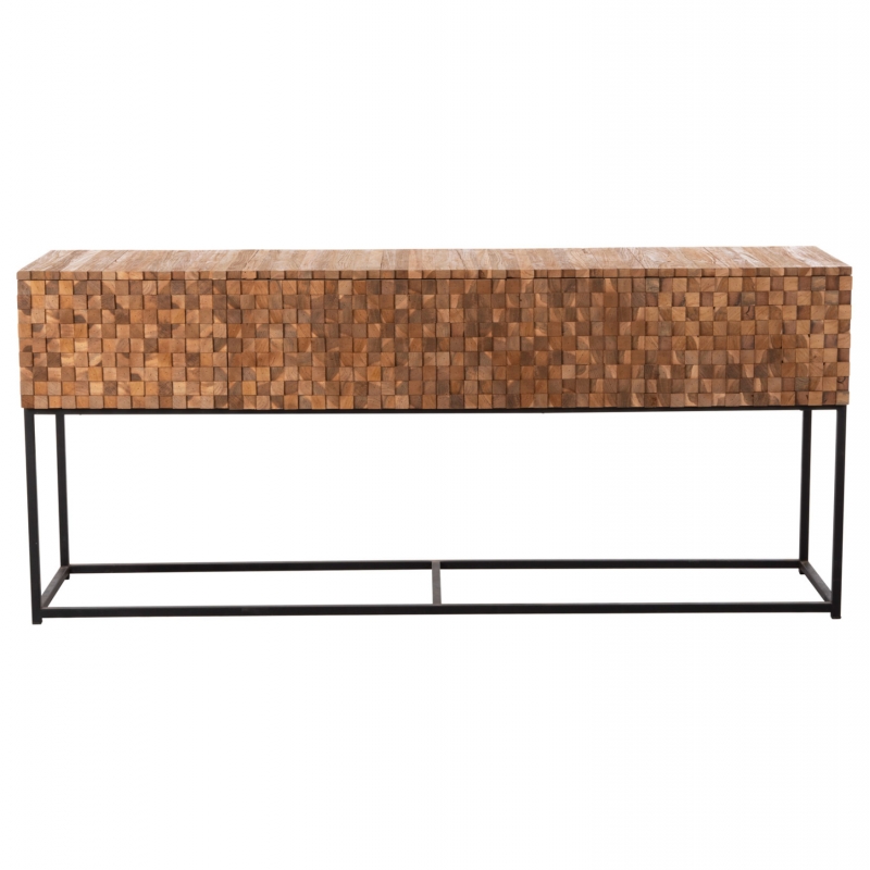 ΚΟΝΣΟΛΑ ΜΕ ΣΥΡΤΑΡΙΑ JORDI HM9801 ΞΥΛΟ TEAK ΦΥΣΙΚΟ-ΜΑΥΡΗ ΜΕΤΑΛΛΙΚΗ ΒΑΣΗ 180x43x79Υεκ.