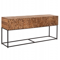 ΚΟΝΣΟΛΑ ΜΕ ΣΥΡΤΑΡΙΑ JORDI HM9801 ΞΥΛΟ TEAK ΦΥΣΙΚΟ-ΜΑΥΡΗ ΜΕΤΑΛΛΙΚΗ ΒΑΣΗ 180x43x79Υεκ.