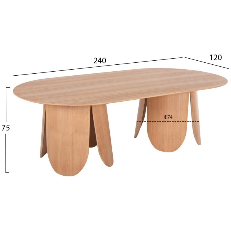 ΤΡΑΠΕΖΙ ΟΒΑΛ DENTY HM9611.01 MDF ΜΕ ΚΑΠΛΑΜΑ ΔΡΥΟΣ-ΦΥΣΙΚΟ ΟΑΚ 240x120x75Υεκ.