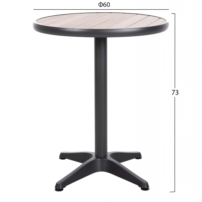 ΤΡΑΠΕΖΙ ΑΛΟΥΜΙΝΙΟΥ ΣΤΡΟΓΓΥΛΟ ALEXA HM6086.01 ΑΝΘΡΑΚΙ-POLYWOOD TOP ΦΥΣΙΚΟ Φ60x73Υεκ.