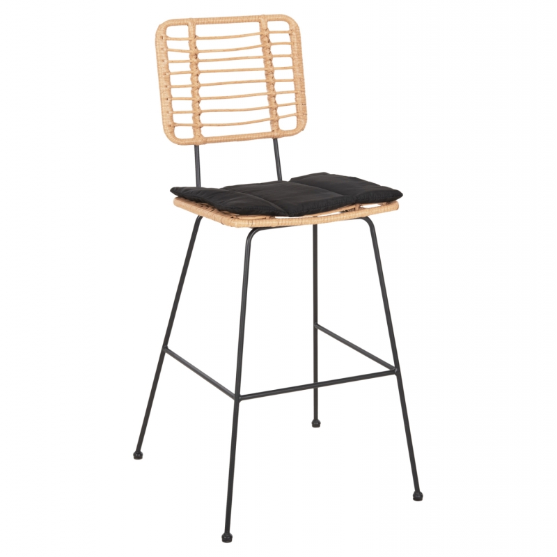 ΣΚΑΜΠΟ ΜΠΑΡ ALLEGRA HM5455.11 ΜΕΤΑΛΛΟ&ΜΑΞΙΛΑΡΙ ΜΑΥΡΟ-WICKER ΜΠΕΖ 56x59x116,5Υεκ.