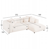 ΚΑΝΑΠΕΣ ΓΩΝΙΑ (ΔΕΞΙΑ) 3-ΘΕΣΙΟΣ GRACE HM3280.02R ΛΕΥΚΟ ΥΦΑΣΜΑ 252x160x70-90Υεκ