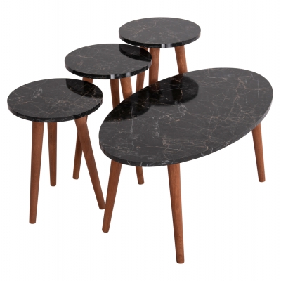 ΣΕΤ ΤΡΑΠΕΖΙ ΣΑΛΟΝΙΟΥ & 3 ΒΟΗΘ.ΤΡΑΠΕΖΙΑ VITAL HM18180.02 ΜΕΛΑΜΙΝΗ ΜΑΥΡΟ ΜΑΡΜΑΡΟ-ΚΑΡΥΔΙ ΠΟΔΙΑ