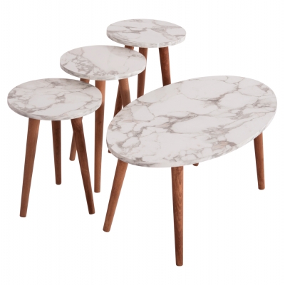 ΣΕΤ ΤΡΑΠΕΖΙ ΣΑΛΟΝΙΟΥ & 3 ΒΟΗΘ.ΤΡΑΠΕΖΙΑ VITAL HM18180.03 ΜΕΛΑΜΙΝΗ ΛΕΥΚΟ ΜΑΡΜΑΡΟ-ΚΑΡΥΔΙ ΠΟΔΙΑ